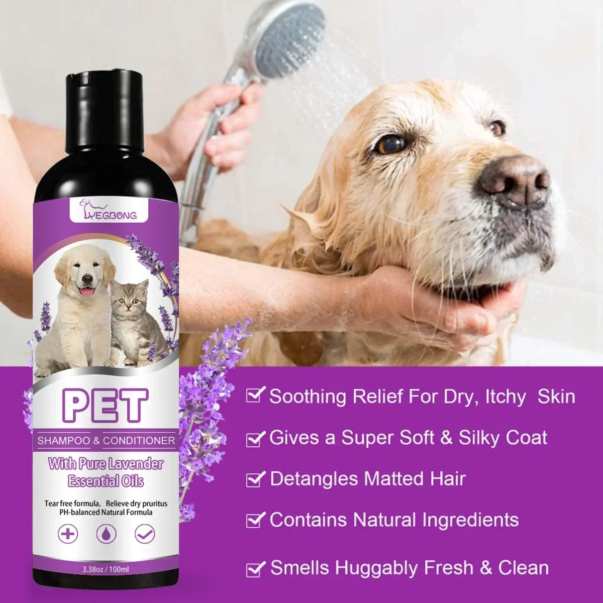 Champú y Acondicionador con Lavanda para Perros y Gatos 100ml