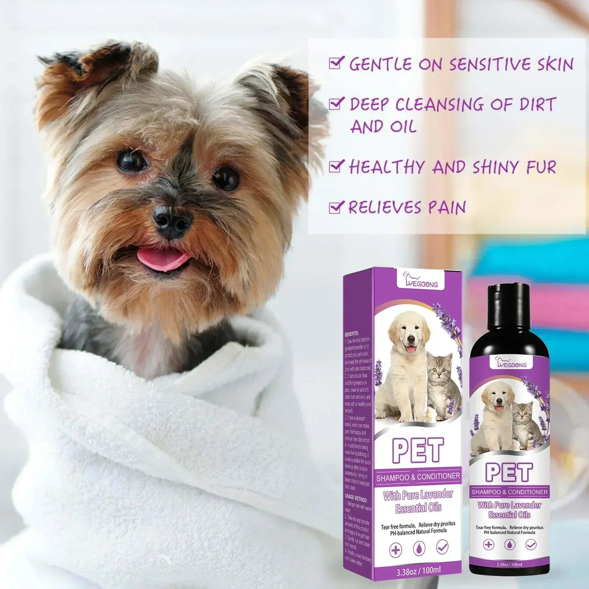 Champú y Acondicionador con Lavanda para Perros y Gatos 100ml