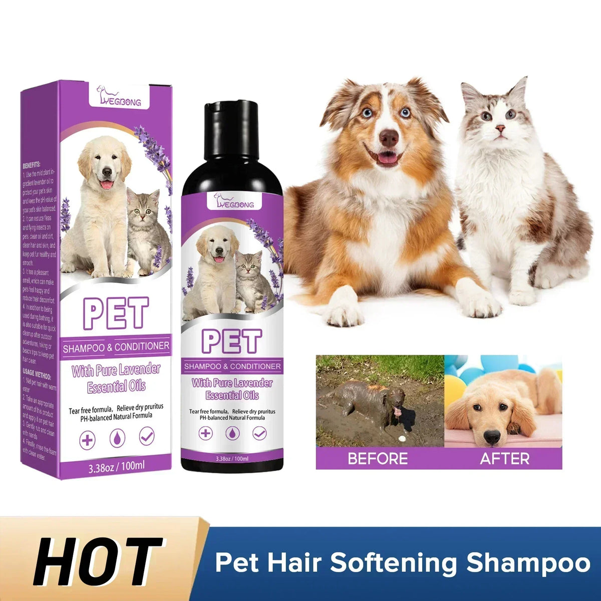 Champú y Acondicionador con Lavanda para Perros y Gatos 100ml