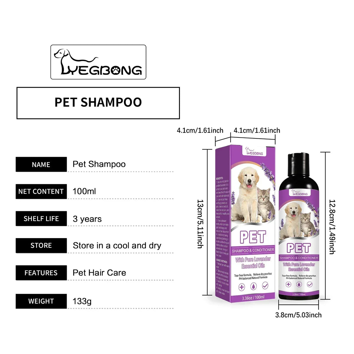 Champú y Acondicionador con Lavanda para Perros y Gatos 100ml