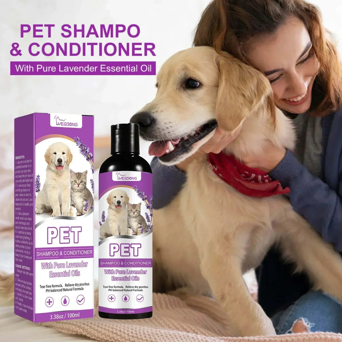 Champú y Acondicionador con Lavanda para Perros y Gatos 100ml